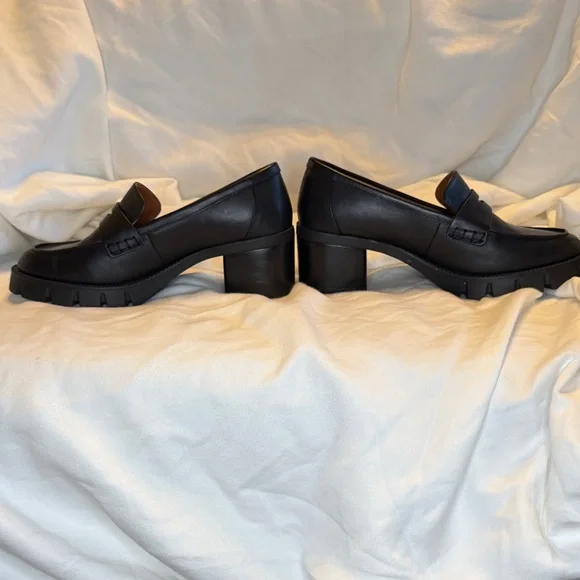 Coach Black Lug-Sole Penny Loafers with Block Heel - Picture 3 of 11